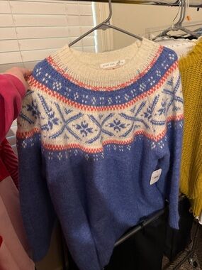 Altar'd State Cream, Blue & Red Fair Isle Crewneck Sweater